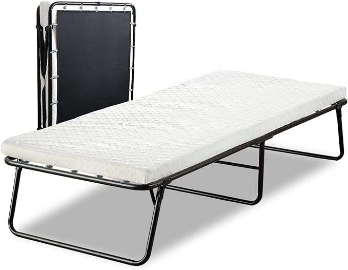 Greaton, 14” Folding Bed with Luxurious Memory Foam Mattress, Strong and Sturdy Metal Frame, Portable Guest Bed for Easy Storage, 36-Inch, White