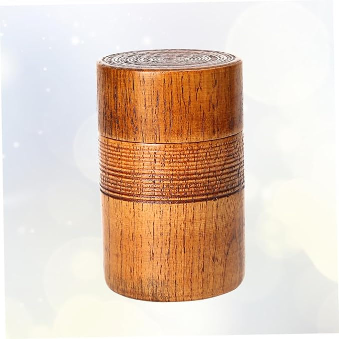 BESTOYARD Wooden Tea Canister with Sealed Lid Classical Chinese Style Round Wood Container for Tea Storage and Dry Food Organizer 4.72X2.95X2.95 Inches Ideal for Home Restaurant and House