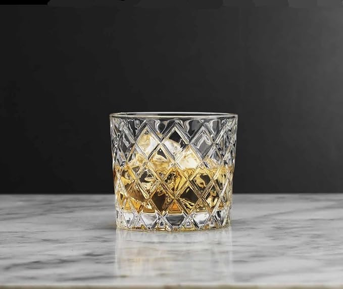 Glaver's Whiskey Glasses Set of 4. 10oz. Double Old Fashioned Glass for Cocktail Bourbon Rock Glasses,Bar Glass for Scotch Tequlia Rum. Diamond Cut. Gift for him