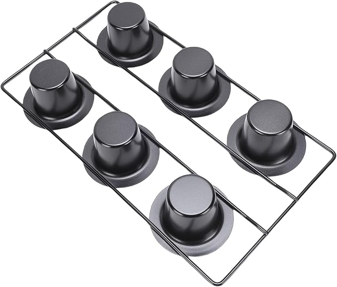 Focket Popover Pans, Non Stick Carbon Steel Pudding Pans, 6 Cup Popover Pan with Deep Tapered Cups and Wire Rack for Popovers Muffins Pudding
