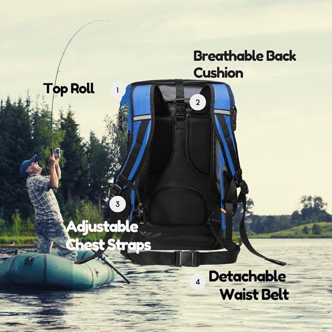 Waterproof Dry Bag Backpack for Kayaking, Roll Top Kayak Dry Backpack, Floating Outdoor Dry Sack Boating Sailing Canoeing Rafting Fishing Camping 85L Blue