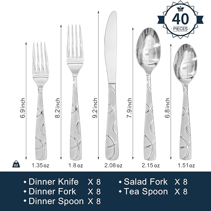 HIKAA Gift Wrap Silverware Set Stainless Steel Flatware Set for Gift, Cutlery Set for Present (40, Flower)