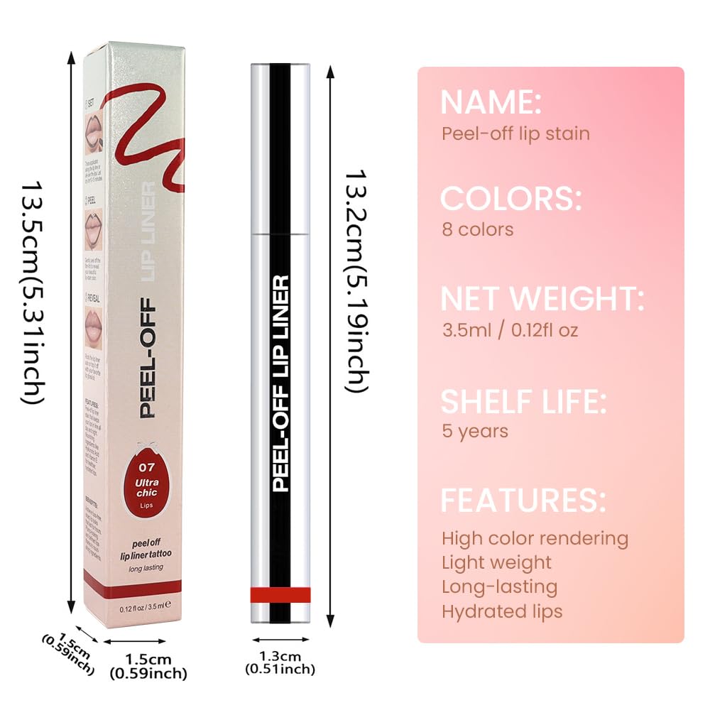 Matte Liquid Lip Stain Peel Off Lip liner Tattoo, Orange Red Matte Peel Off Lip Stain, Long Lasting Waterproof Lipstick Lip Gloss Stain, Transfer-proof for All Skin Types, 0.12 fl oz 07#