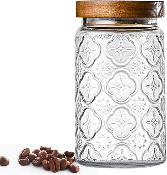 Adodeen 32oz Vintage Glass Jar With Lid, Glass Storage Containers, Airtight Kitchen Storage Containers For Sugar, Coffee, Tea, Spice, Flour, Candy Cookie, Pasta, Cereal, Cute Decorative Jars