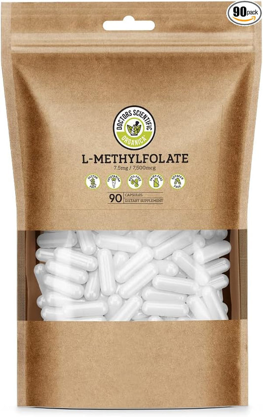 DSO L Methylfolate 7.5mg (5 MTHF Supplement) - 90 Vegan Capsules (7.5 mg) - Active L Methyl Folate Supplement for Homocysteine Control - Folic Acid Vitamin - Eco-Friendly Packaging