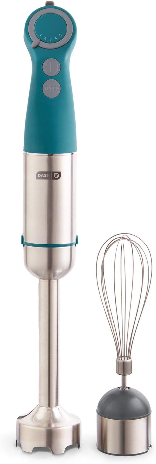 Dash Chef Series Immersion Hand Blender, 5 Speed Stick Blender with Stainless Steel Blades, Whisk Attachment and Recipe Guide – Teal