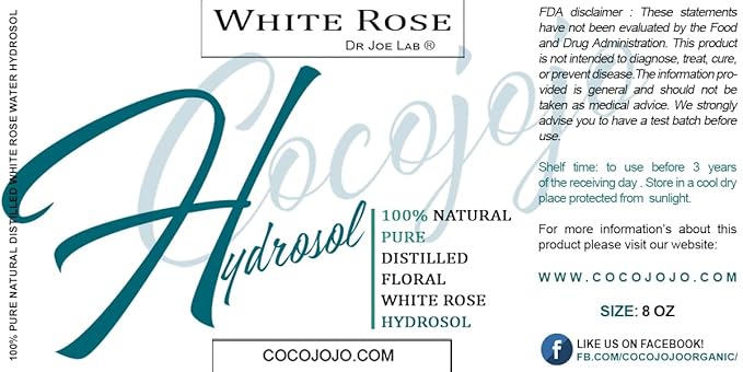 Dr Joe Lab White Rose Water Hydrosol - Pure Natural Distilled Bulgarian Rosewater Vegan Hydrating Toning Spray Mist Face Hair Skin Pores Locs Dreads - Packaging May Vary (8 oz)