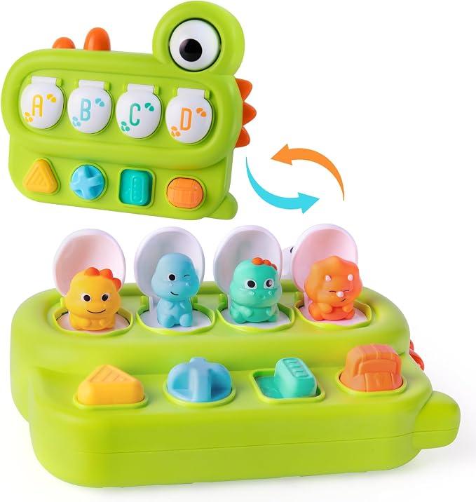 Cause and Effect Pop Up Dinosaur Baby Toy 6-12 Months, Sensory Early Learning Fine Motor Skills Toy for Toddler Boy Girl 9 11 Months