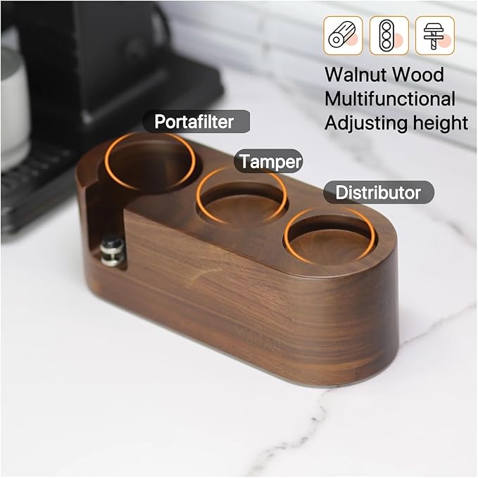Walnut Wood Coffee Filter Holder, Espresso Tamper Mat Stand, Coffee Maker Support Base Rack, Barista Accessories(Gold)