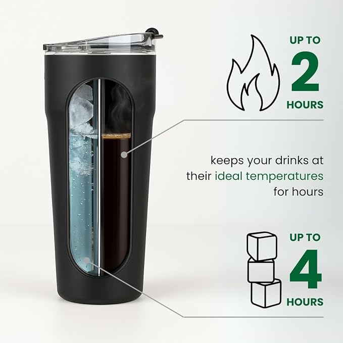 Splitflask Dual‑Chamber 30‑oz Travel Mug – Vacuum Insulated Stainless‑Steel Hot & Cold Tumbler, Leak‑Proof Lid, Cup‑Holder Friendly, BPA‑Free.