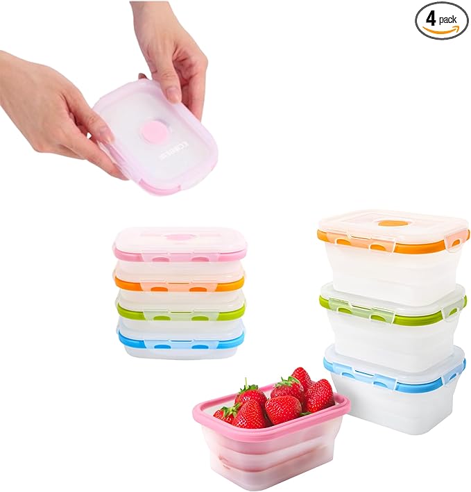 Small 12oz Collapsible Silicone Food Container (1.5 Cups) Compact Lunch, Snack & Leftover Storage BPA-Free, Leak-Resistant Lid, Microwave, Freezer & Dishwasher Safe, Space-Saving Portable Bento Box