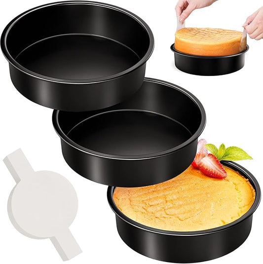 6 Inch Round Cake Pan Set of 3, Nonstick Baking Pans with 100PCS Parchment Paper, Dishwasher Safe