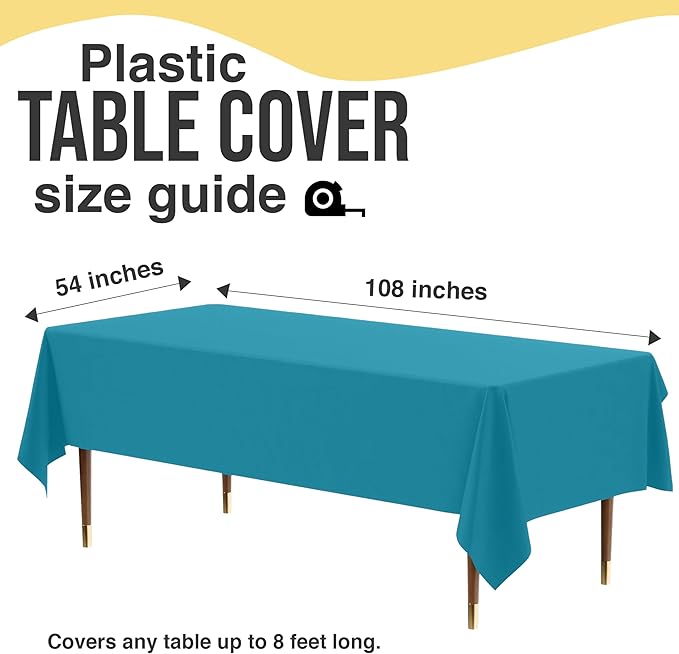 Exquisite 66% Thicker Premium Plastic Table Cloth Rectangle Table Cover 0.5 Mil 12 Pack Turquoise Table Cloth 54 Inch x 108 Inch Disposable Tablecloth Won't Tear Easily Like Cheap Thin Brands