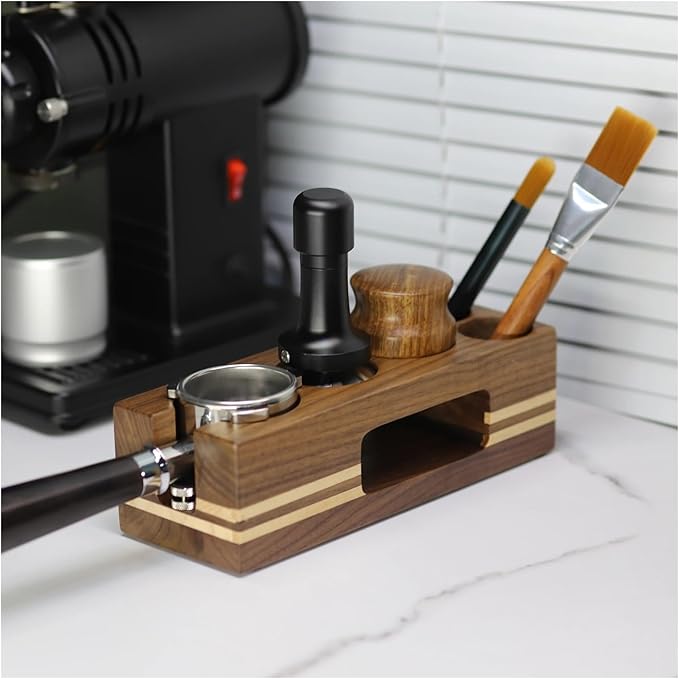 Walnut Wood Coffee Filter Holder, Espresso Tamper Mat Stand, Coffee Maker Support Base Rack, Barista Accessories(Blue)