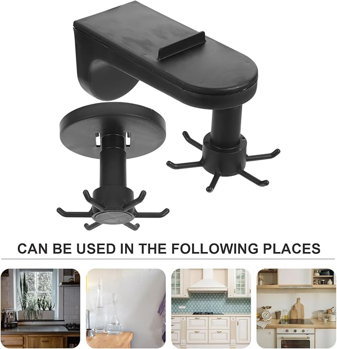 UPKOCH 2pcs Rotatable 6-Claw Nailless Kitchen Utensil Hooks Wall-Mounted and Suction Cup Storage Organizer Black for Hanging Cooking Tools