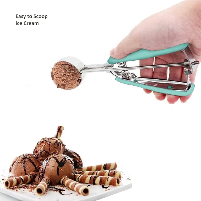 Ice Cream Scoop, Cookie Scoop, 4 Tbsp/ 60 ml/ 2 oz Cookie Scoops for Baking, 18/8 Stainless Steel Cookie Scooper for Baking, Ice Cream Scooper with Trigger Release, Cookie Dough Scoop (Mint)