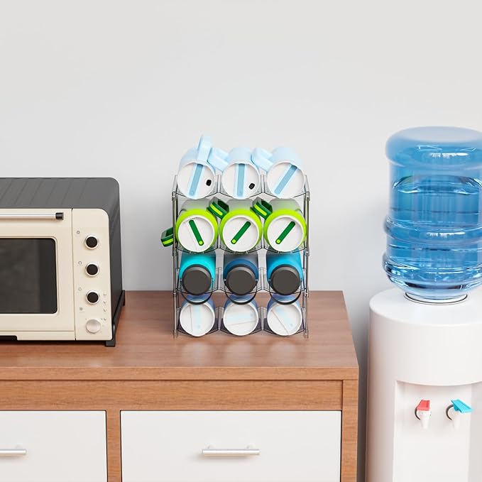 Yieach Larger Compartments Stackable Water Bottle Organizer for 40 oz Stanley Cup Holder,Yeti and Other Tumbler Organizer,4 Tier Wine Rack and Waterbottle Storage Rack for Kitchen Cabinets,Countertop