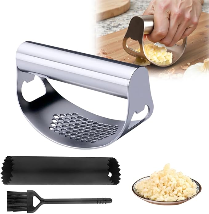 Stainless Steel Garlic Press Rocker, Ergonomic Garlic Crusher Tool for Effortless Mincing, Kitchen Gadget for Home Cooking and Chefs (1 PACK)