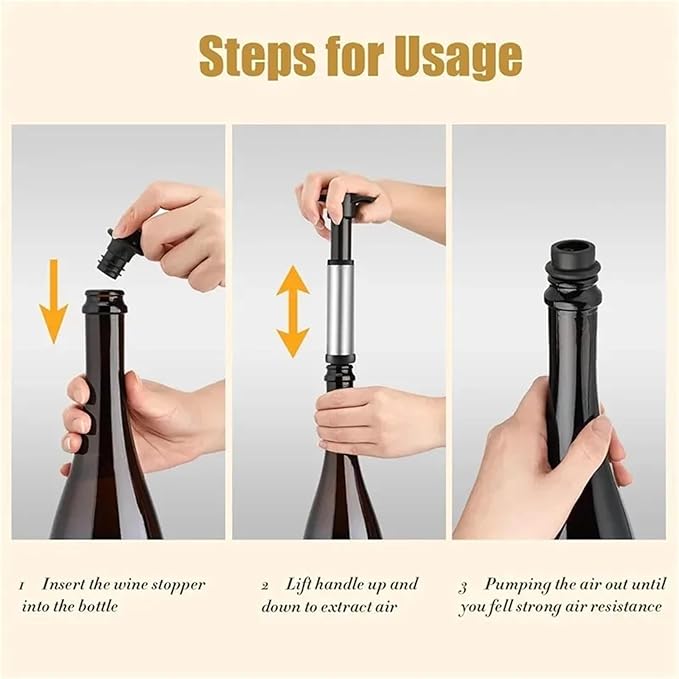 Wine Stopper 4 SET Wine Stopper With Vacuum Pump Preserver Aerator Rubber Black