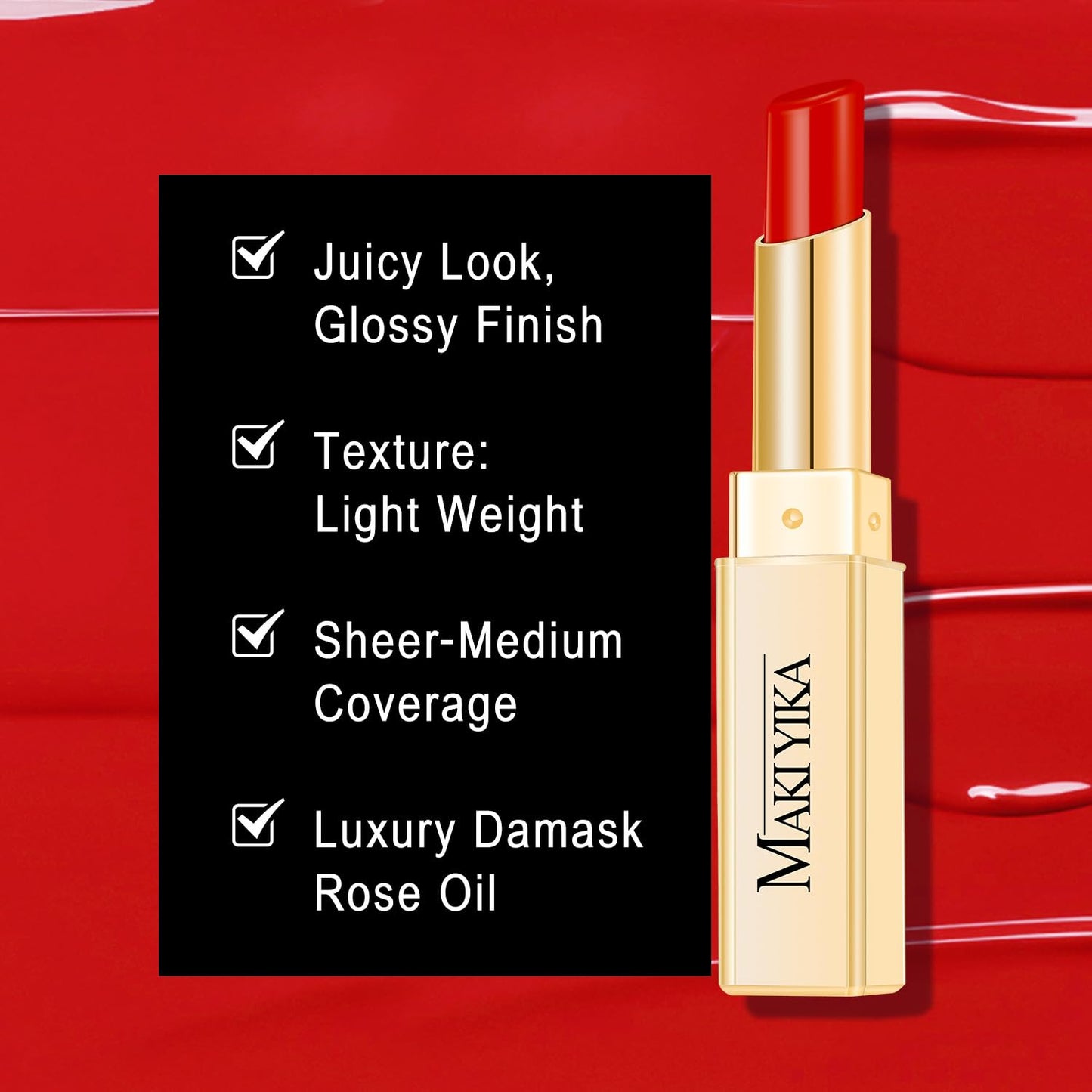 MAKI YIKA Moisture Red Lipstick for Women Hydrated Tinted Lip Balm for Dry Cracked Lips Weightless Glossy Lip Color Juicy Finish,MA063 Red Soul