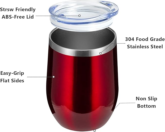 MEWAY 12oz/8 Pack Wine Tumbler Glasses with Lid - Stemless Double Wall Vacuum Stainless Steel Travel Tumbler - Keeping Cold & Hot for Wine,Coffee,Cocktails,Gifts (Burgundy,Set of 8)