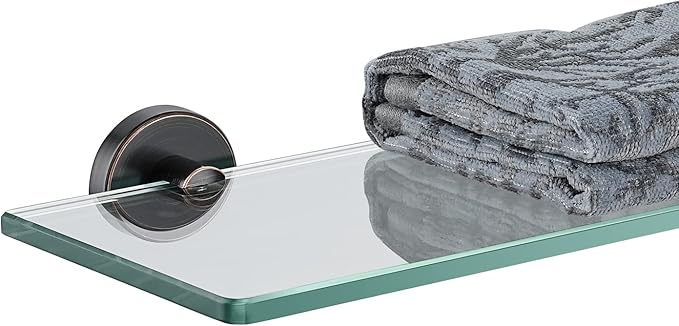 JQK Bathroom Glass Shelf Oil Rubbed Bronze, Tempered Glass Shower Storage 14 by 5 inches, 304 Stainless Steel ORB Wall Mount, TGS101L14-ORB
