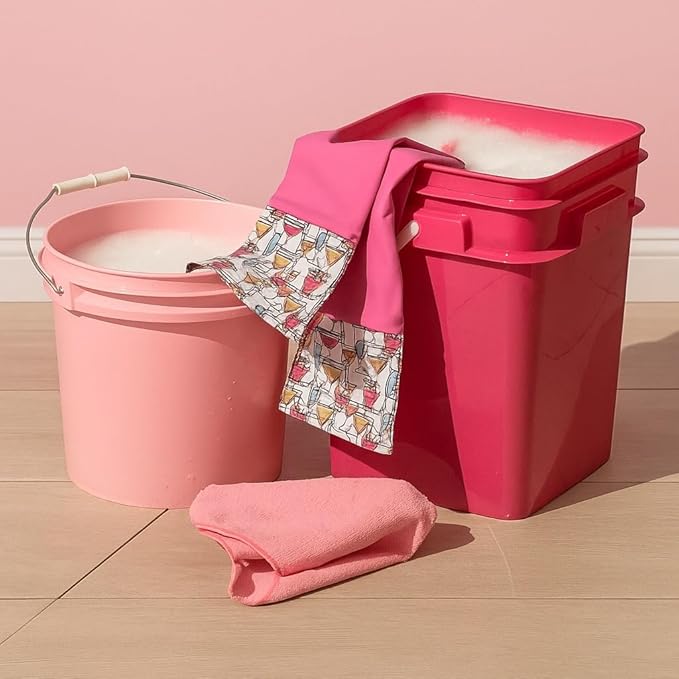 House Naturals 4 Gallon Square Food Grade Bucket Pail with Plastic Handles and Lid (Pack of 3) Made in USA containers (Magenta - Black lids)