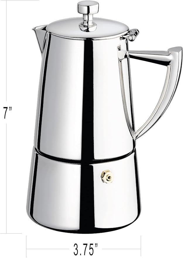 Cuisinox Roma Stovetop Espresso Maker COF-4R, Stainless Steel Coffee Percolator Stovetop, Heat-Resistant & Non-Reactive, 4-Cup Italian Espresso Maker Easy to Clean, Durable Stove Top Percolator