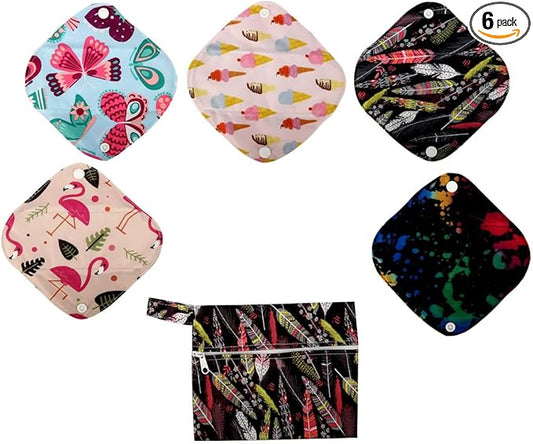 5 XS Panty Liners 1 Wet Bag Cloth Menstrual Pads Reusable Washable (Feather, XS Panty Liners)