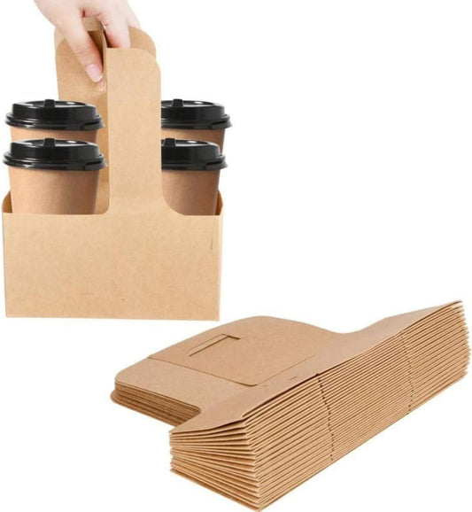 100 Pack Kraft Drink Carrier with Handles - 2 Cups or 4 Cups Assemblable Disposable Paperboard Drink Holders Great for All Your Drink and Food Delivery(2 Cup-100 Pack)