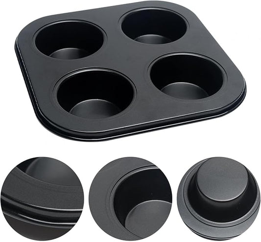 4 Cup Muffin Pan Mold - Non-Stick Cupcake Baking Tray/Tin - Carbon Steel Cake Mould For home, cafe bar and restaurant (Black)