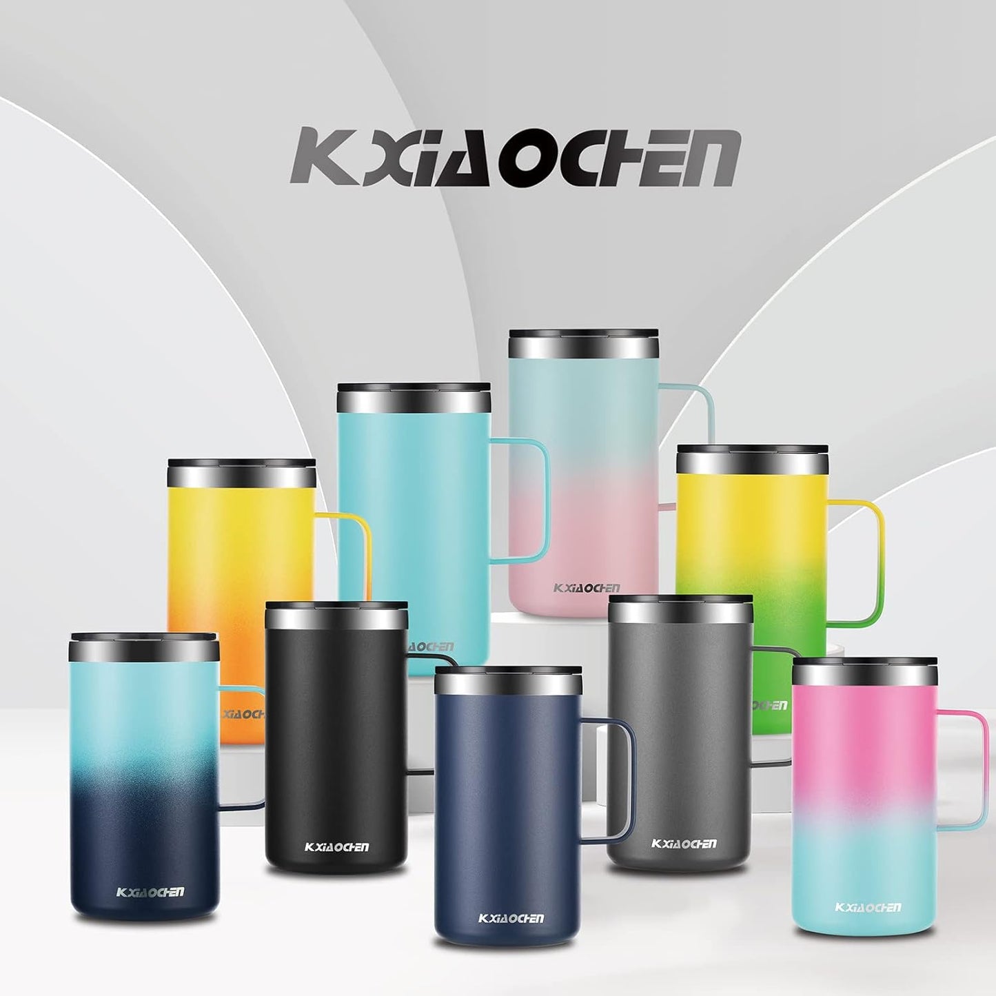 KXIAOCHEN 20oz Insulated Coffee Mug with Lid, Stainless Steel Coffee Cup, Double Wall Vacuum Coffee Tumbler with Handle, Premium Thermal Travel Coffee Mug (Silver grey)