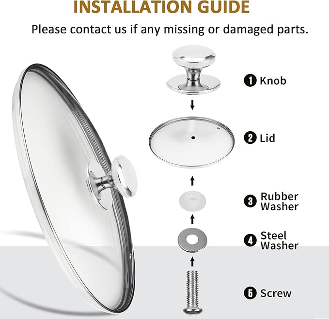 Glass lid for Large Pots and Pans, 14.25 Inch Cover for Replacement, Commercial Lid for Cookware, Frying Pans, Stockpot, Dishwasher safe and oven safe up to 400°F Fit Inner Dia14 to 14.4 Inch