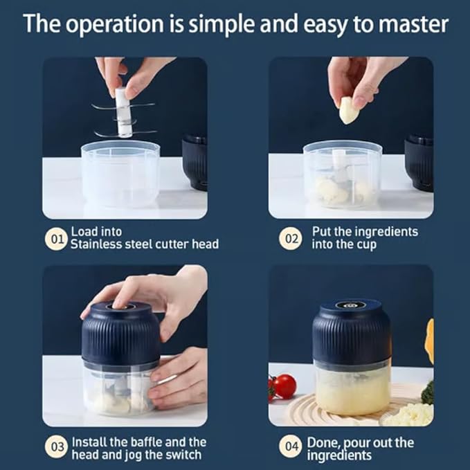 2026 Upgraded Household Electric Garlic Crusher, Capacity Electric Garlic Chopper, Mini Portable Veggie Cutter, 4 Sharp Stainless Steel Blades Mini Electric Food Chopper, Easy to Clean (Blue)