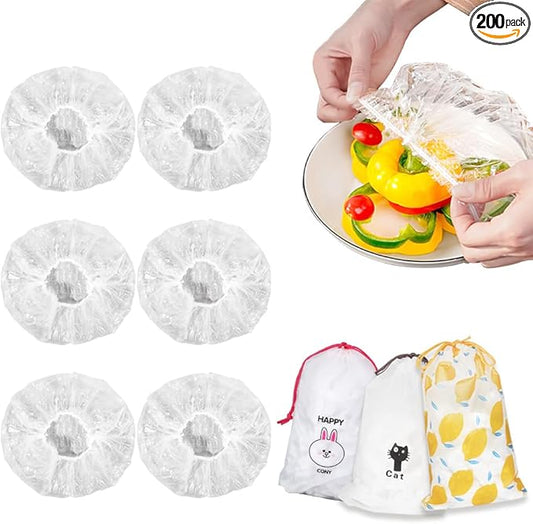 300PCS Plastic Elastic Bowl Covers Reusable,Food Storage Covers with Elastic Bowl Covers for Leftover, Plastic Covers for Bowls Fresh Keeping Bags for Family Outdoor Picnic (300-PCS)