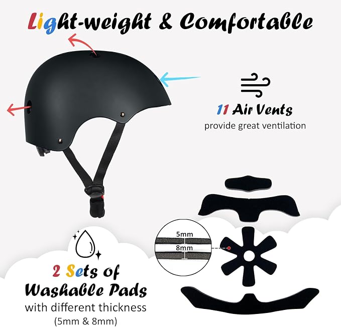 Kids Bike Helmet, Adjustable and Multi-Sport, from Toddler to Youth, 3 Sizes