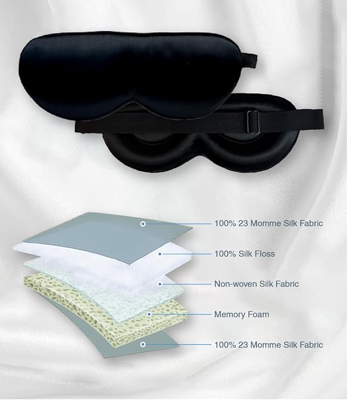 PROMEED Adjustable Pure Mulberry Silk Sleep Mask 23 Momme, 3D Contoured No-Pressure Cup Eye Mask for Sleeping, Super Soft Breathable Blindfold, Perfect Blocks Light for Sleeping (Pink)