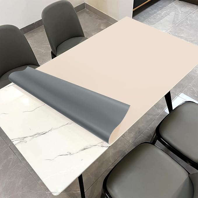 Leather Table Cover,1.8mm Thick,40x60 Inch Table Protector,Table Protector for Dining Room Table,Table Pads for Dining Room Table Rectangular.(Off White+Light Gray,40x60)