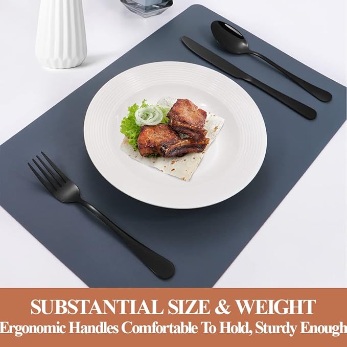 Lazycorner 40 Pcs Black Silverware Set for 8, Mirror Polished Flatware Set Stainless Steel Fork Knife Spoon, Food Grade Eating Utensils Sets, Reusable Silverwear Cutlery Set, Dishwasher Safe