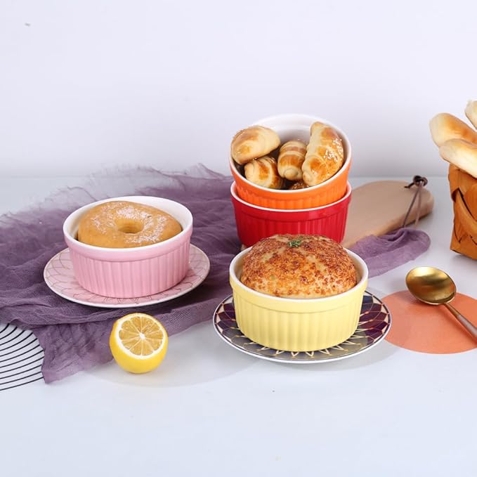 Ramekins 8oz,Ramekins for Creme Brulee and Souffle Dishes,Porcelain Oven Safe Baking Bowls,Pudding Cups,Dipping Sauce Dish,Set of 6,Color