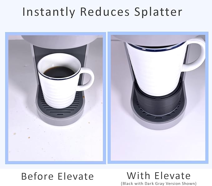 Elevate Anti-Splash Cup Riser Accessory for most Keurig K-cup, Cuisinart Single Serve, and other Coffee Makers, Adjustable for Cup Size and Drip Tray Type (White with Lilac Base)