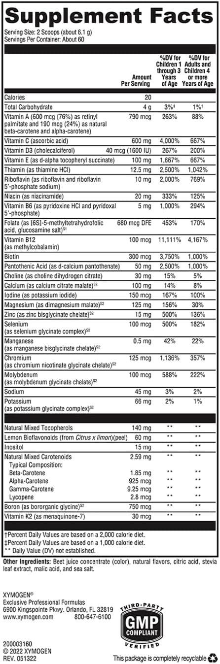 XYMOGEN ActivNutrients Without Copper & Iron Multivitamin Powder - Fruit Punch (12.9 oz)