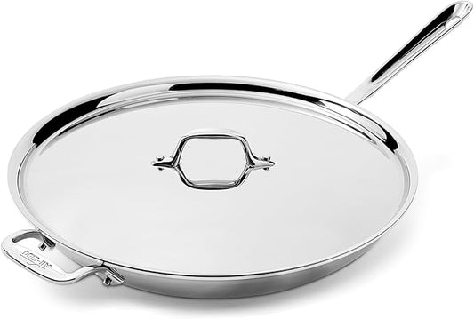 All-Clad D3 3-Ply Stainless Steel Fry Pan, 14 Inch, Induction, Oven Broiler Safe 500F, Lid Safe 350F, Pots and Pans, Cookware, Silver