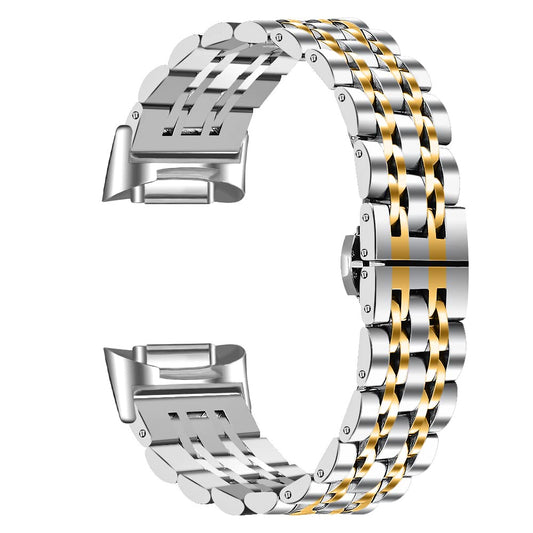 FitTurn Band Compatible with Fitbit Charge 5 Bands Men Women Classy Fitness Wristband Smart Watch Stainless Steel Adjustable Replacement Accessory Bands Strap for Charge 5 (Silver*Gold)