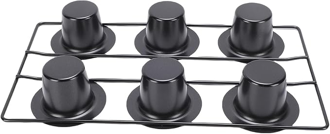 6 Cup Popover Pan, Non Stick Carbon Steel Bakeware for Baking Popovers Muffins, with Wire Rack for Even Baking and Easy Cleanup