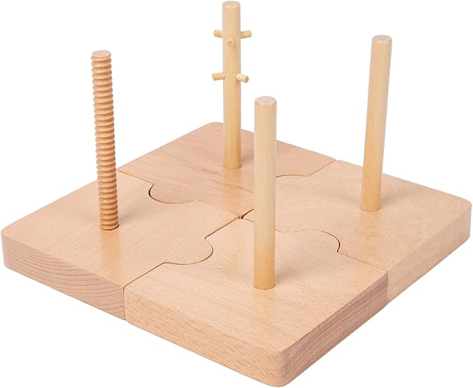 Adena Montessori 4-in-1 Shape Color Sorting Toy for Toddlers - Wooden Educational Toy With Detachable Bases, Gradients of Colors and Shapes for 12-18 Months