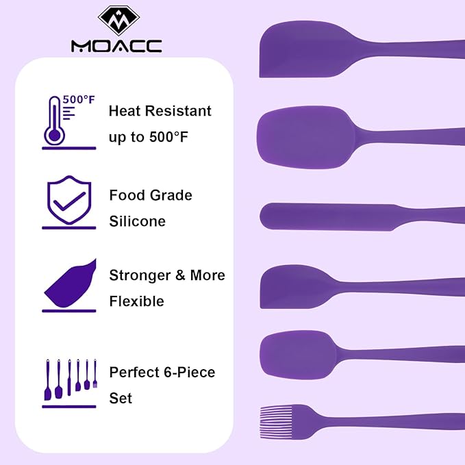 Silicone Spatulas Set, Rubber Spoon Spatula Heat Resistant Spoonula One Piece Design Seamless Spatula Non-Stick Scrapers Baking Mixing Tool (Purple)