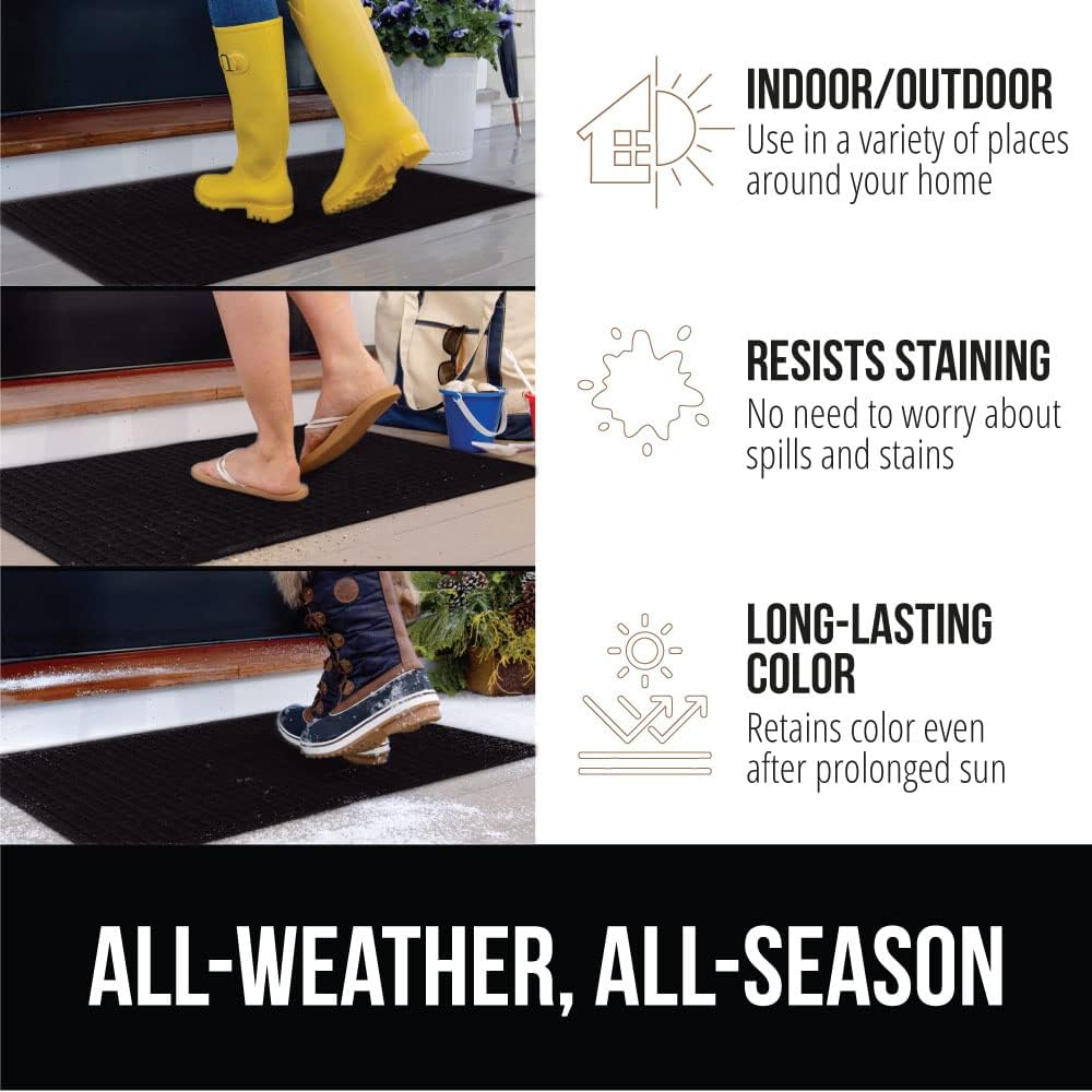 GORILLA GRIP Front Door Mat, 35x23, Indoor Outdoor Ultra Absorbent HydroAbsorb Doormat, Absorbs Up to 5.7 Cups of Water, Stain and Fade Resistant, Rubber Backing Doormats, Captures Dirt, Black
