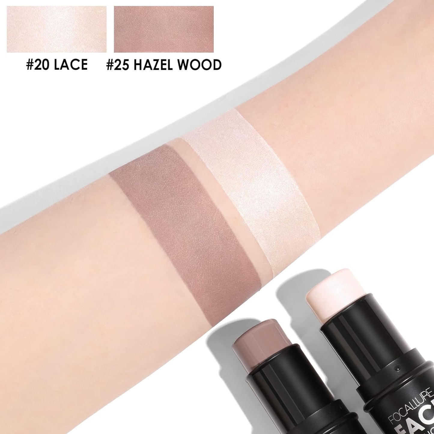 FOCALLURE 2 Pcs Mineral Cream Contour Stick,Moisturize Highlighter and Bronzer Pen,Non Stick Face Brightens & Shades Pencil,Long Lasting & Smooth Gliding Face Illuminator Makeup,Fair-light