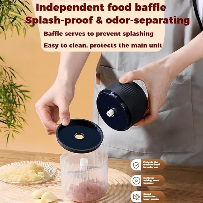 300ML USB Rechargeable Electric Garlic Chopper, Mini Portable Veggie Cutter with Eggbeater&4/6 Knife Heads, Veggie Chopper with Container and Lid, Vegetable Crusher (White A)